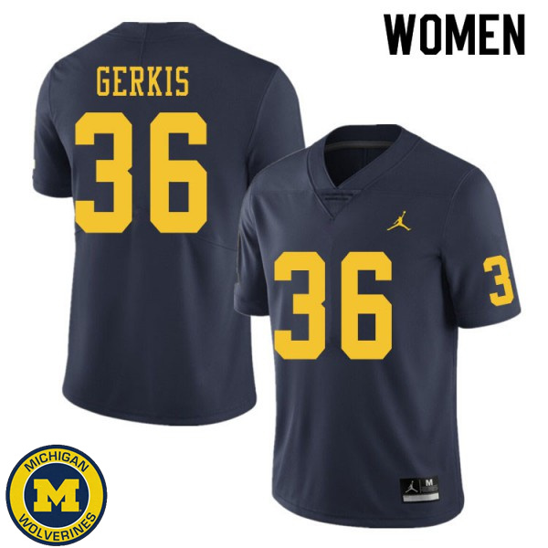 Women Michigan Wolverines #36 Izaak Gerkis Navy Alumni Jersey